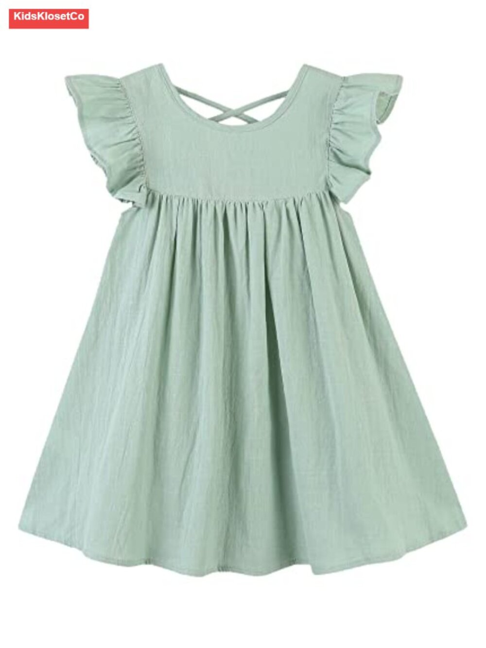 Linen Cotton Flutter Sleeve Back Cross Dress Toddler A-Line Halter Beach - Picture 1 of 5
